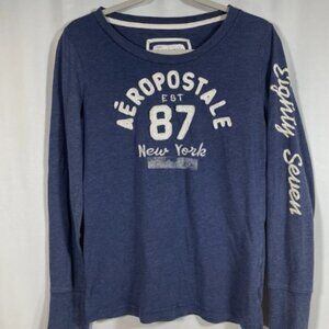 Aeropostale Women's XL Blue Embroidered Spellout Long Sleeve Top